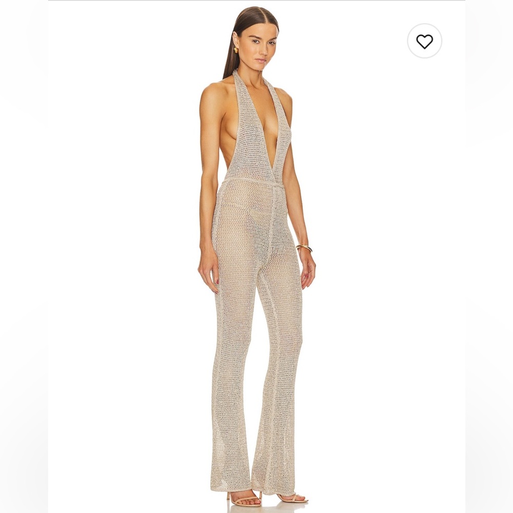 Michael Costello X Revolve Jaylee Sequin Jumpsuit in Champagne size Small